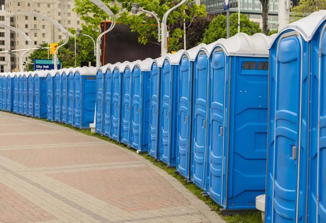 Seasonal porta potty units set up at a Olathe, Kansas venue